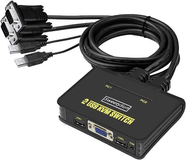 Main image of SKLTD 2 Port USB VGA KVM Switch, 2 in 1 Out Dual Port VGA Monitor Switcher Share for 2 Computer PC Laptop Notebook Sharing 1 Video Monitor, No Power Adapter, HotKey Switching