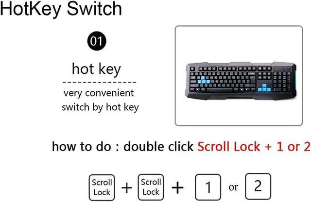 Alt view image 4 of 5 - SKLTD 2 Port USB VGA KVM Switch, 2 in 1 Out Dual Port VGA Monitor Switcher Share for 2 Computer PC Laptop Notebook Sharing 1 Video Monitor, No Power Adapter, HotKey Switching