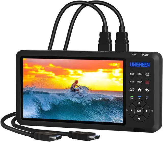 Main image of Unisheen 4K60 Video Capture Box-2 Channel HDMI Input with PIP/POP/PMP,Video Recorder with Screen 7 in,Compatible with Consoles, Cameras, Set-Top Boxes, PCs, 4K TVs, Projectors, Monitors