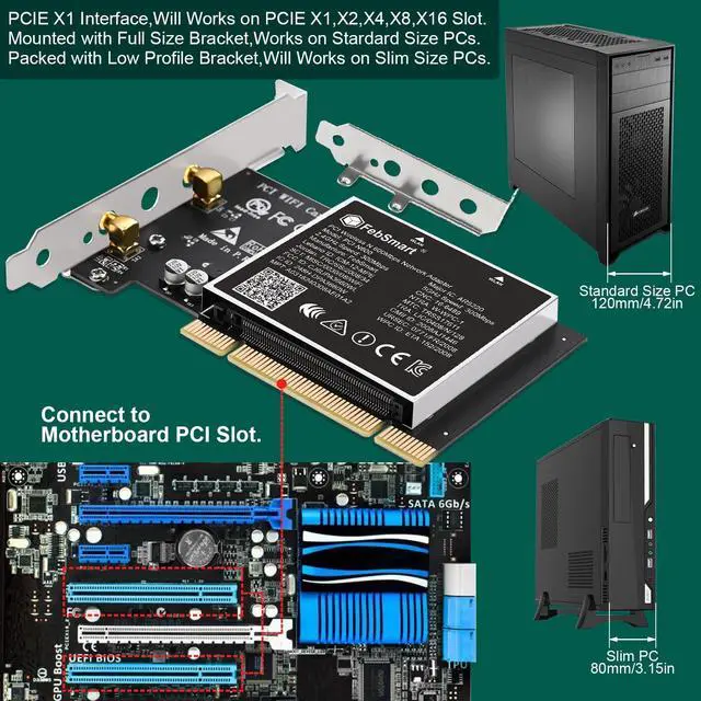 Alt view image 5 of 5 - FebSmart Wireless N Dual Band 600Mbps (2.4GHz 300Mbps or 5GHz 300Mbps) PCI WiFi Adapter for Windows 11, 10, 8.x, 7, XP (32/64bit) and Windows Server Desktop PCs, PCI Interface WiFi Card (PCI-N600)