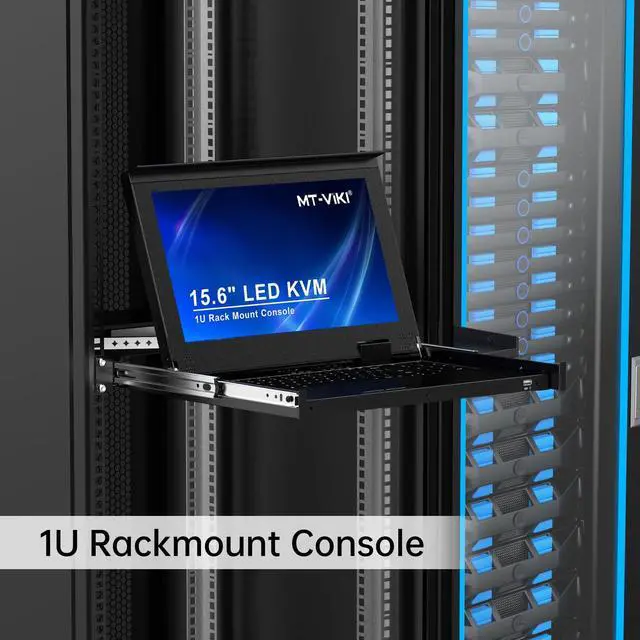Alt view image 5 of 5 - MT-VIKI 16 Port VGA KVM Console, 1U Rack Mount KVM Console w/15.6'' LCD Monitor, 1080P All-in-ONE LCD KVM Console Integrated Touchpad+Keyboard+Drawer+16 KVM Cables