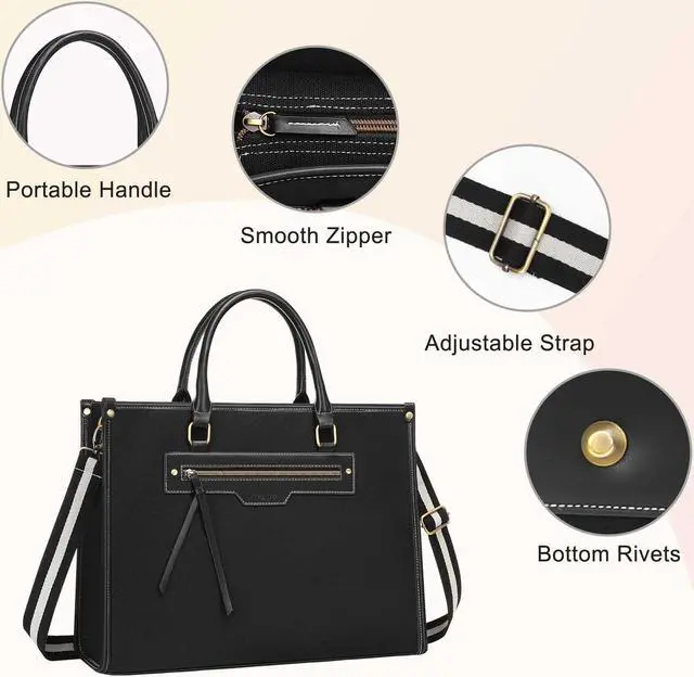 Alt view image 5 of 5 - MOSISO Laptop Tote Bag for Women, 15.6 inch Canvas Laptop Bag with Front Pocket, Large Capacity Messenger Shoulder Computer Handbag for Business Office Work Travel, Black