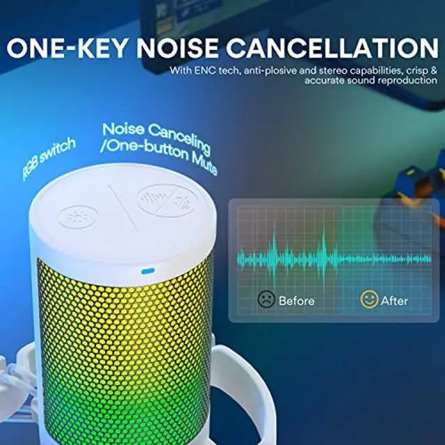 Alt view image 2 of 5 - MAONO Gaming Microphone for PC with Noise Cancellation, USB Condenser Mic for Computer, Mac, Laptop, PS5, Streaming, Podcast, Twitch, YouTube, Discord, GamerWave DGM20 White