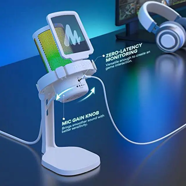 Alt view image 4 of 5 - MAONO Gaming Microphone for PC with Noise Cancellation, USB Condenser Mic for Computer, Mac, Laptop, PS5, Streaming, Podcast, Twitch, YouTube, Discord, GamerWave DGM20 White