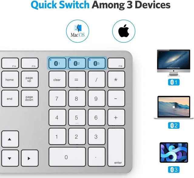Alt view image 2 of 5 - OMOTON Bluetooth Keyboard for Mac, Wireless Keyboard with Numeric Keypad, Multi-Device, Rechargeable, Compatible with MacBook Pro/Air, iMac, iMac Pro, Mac Mini, Mac Pro Laptop and PC (Silver)