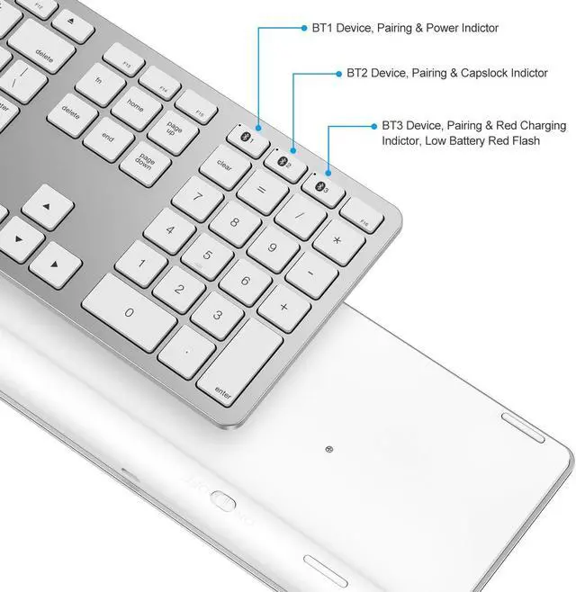 Alt view image 3 of 5 - OMOTON Bluetooth Keyboard for Mac, Wireless Keyboard with Numeric Keypad, Multi-Device, Rechargeable, Compatible with MacBook Pro/Air, iMac, iMac Pro, Mac Mini, Mac Pro Laptop and PC (Silver)