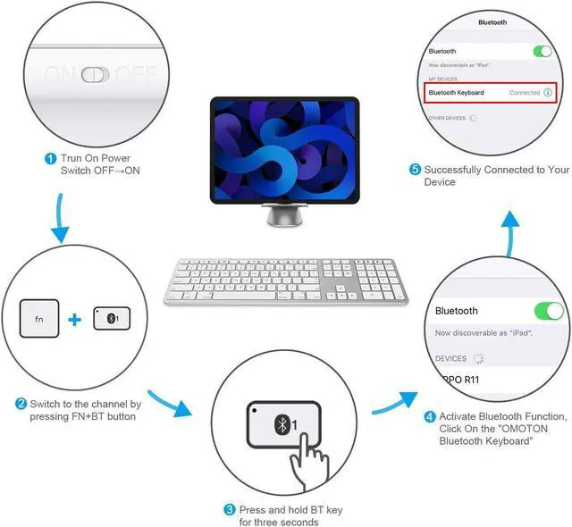 Alt view image 4 of 5 - OMOTON Bluetooth Keyboard for Mac, Wireless Keyboard with Numeric Keypad, Multi-Device, Rechargeable, Compatible with MacBook Pro/Air, iMac, iMac Pro, Mac Mini, Mac Pro Laptop and PC (Silver)
