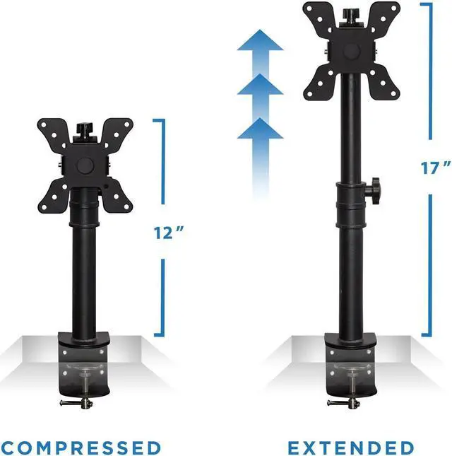 Alt view image 2 of 5 - Mount-It! Single VESA Monitor Mount | Vertical Monitor Desk Stand | Telescoping Pole Height Adjustable | Fits 19 20 21 22 23 24 27 29 30 Inch Computer PC Screens | C-Clamp Base