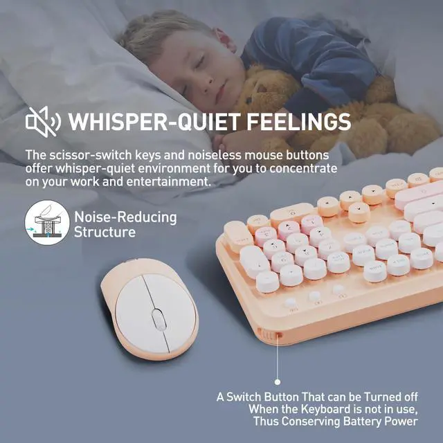 Alt view image 3 of 5 - FD 2.4GHz Wireless Keyboard and Mouse Set with Switch Button - Full-Size Keyboard - Compatible for Windows/Laptop/PC/Notebook/Smart TV and More - Light Pink Colorful