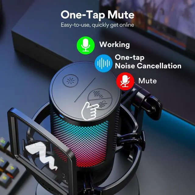 Alt view image 3 of 5 - MAONO USB Gaming Microphone for PC, Noise Cancellation Condenser Mic with RGB Lights, Mute, Gain for Streaming, Recording, Podcast, Chat, Twitch, YouTube, Discord, Computer, PS5, PS4, GamerWave
