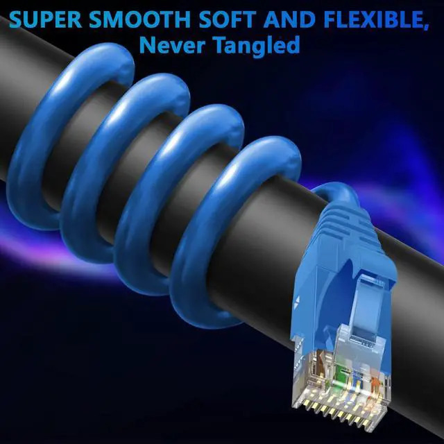 Alt view image 2 of 5 - Adoreen Cat 6 Ethernet Cable 300 Ft-Blue, Outdoor & Indoor Snagless Long Round RJ45 Network Cable, POE, Soft Flexible Gbps Internet LAN Computer Patch Cord for Router Modem Switch Fast Gaming+ Ties