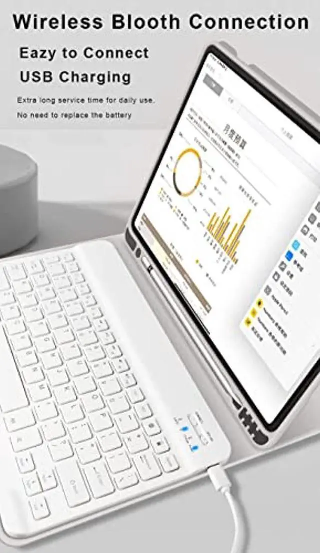 Alt view image 5 of 5 - aoub Case for iPad 6th/5th Generation 9.7 inch, iPad Air 2, iPad Air, Stand Folio Detachable Wireless Bluetooth Keyboard Cover Soft TPU Back Case with Pencil Holder for iPad 9.7", Gray