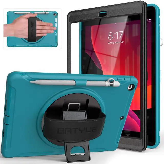 Main image of BATYUE Case for iPad 9th/ 8th/ 7th Generation (iPad 10.2 inch Case 2021/2020/2019) with Screen Protector, Rotating Stand, Hand Strap, Pencil Holder (Light Blue)