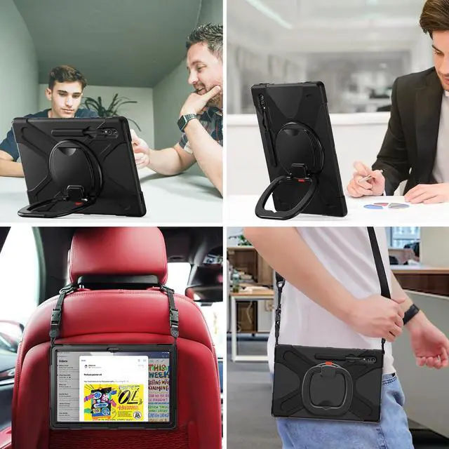 Alt view image 5 of 5 - BATYUE Case for Samsung Galaxy Tab S10 Ultra /S9 Ultra /S8 Ultra 14.6 2024/2023 /2022 SM-X920/X926B/X910/X900, Shockproof Protective Tablet Case with Shoulder Strap, Kickstand, Black