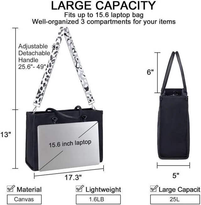 Alt view image 3 of 5 - Laptop Tote Bag for Women Work Shoulder Bags 15.6 inch Canvas Laptop Computer Purse Messenger Teacher Handbag Business Office Briefcase(Leopard print)