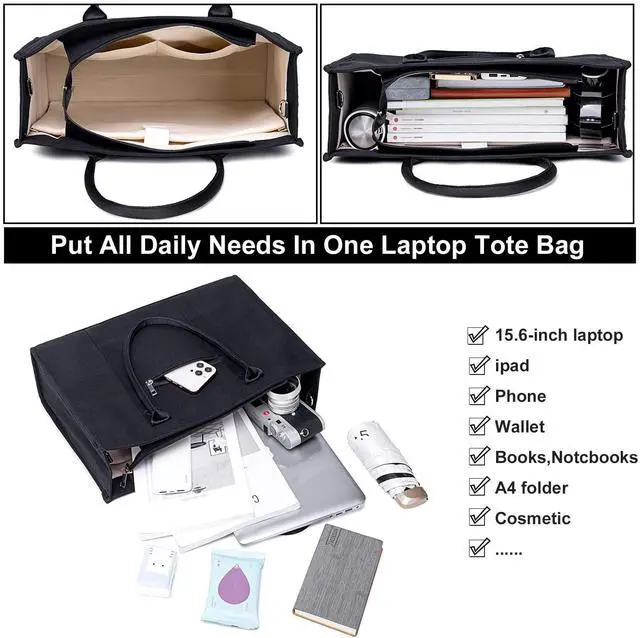 Alt view image 2 of 5 - Laptop Tote Bag for Women Work Shoulder Bags 15.6 inch Canvas Laptop Computer Purse Messenger Teacher Handbag Business Office Briefcase(Leopard print)