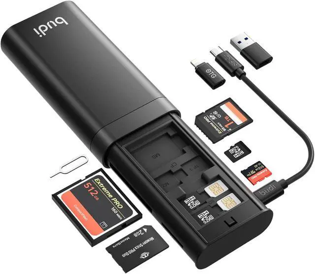 Main image of BUDI Multifunctional SD Card Reader, SD/TF/Micro SD/CF/MS/M2 7-in-1 5Gbps High-Speed Memory Card Reader USB 3.0 Type-C Interface Carrying Case Holder for Cameras, Smartphones, Drones, Action Cameras