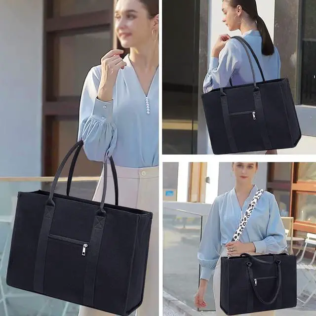 Alt view image 5 of 5 - Laptop Tote Bag for Women Work Shoulder Bags 15.6 inch Canvas Laptop Computer Purse Messenger Teacher Handbag Business Office Briefcase(Leopard print)