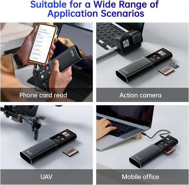 Alt view image 4 of 5 - BUDI Multifunctional SD Card Reader, SD/TF/Micro SD/CF/MS/M2 7-in-1 5Gbps High-Speed Memory Card Reader USB 3.0 Type-C Interface Carrying Case Holder for Cameras, Smartphones, Drones, Action Cameras