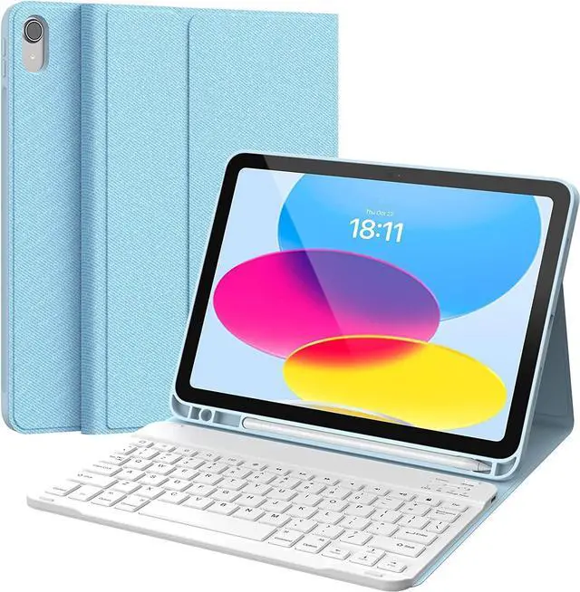 Main image of CHESONA Keyboard Case for iPad (A16) 11th/10th Generation (2025/2022), Detachable Wireless Keyboard, Stand Folio Keyboard Cover with Pencil Holder, Thin & Light (Blue)