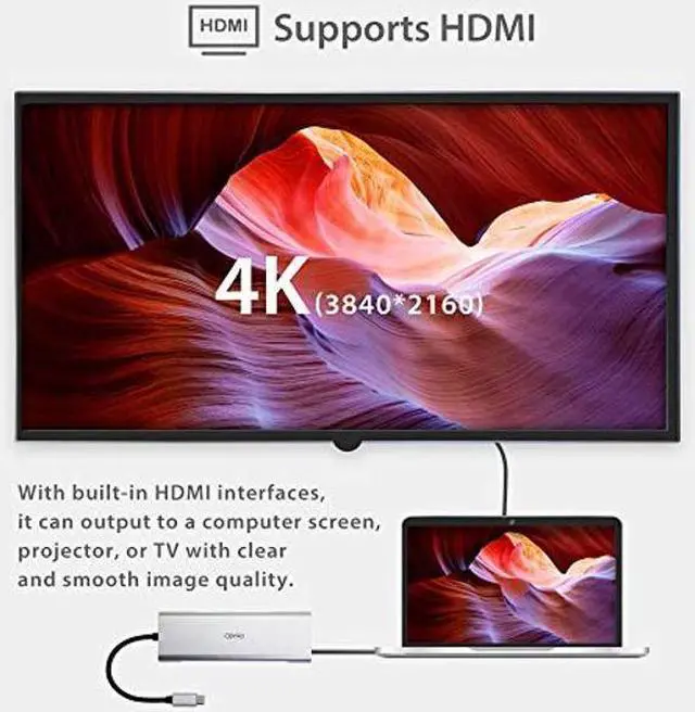 Alt view image 3 of 5 - 9-in-1 USB C Hub Multiple Adapter, 3 USB 3.0 Ports up to 5Gbps Transfer, 4K@30Hz HDMI, 60W PD, SD/TF Card Reader, 3.5mm Audio Jack & Ethernet, USB-C Hub for MacBook and Other Type-C Devices