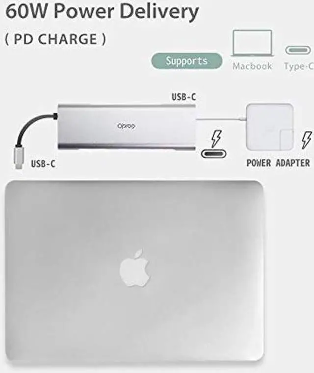 Alt view image 4 of 5 - 9-in-1 USB C Hub Multiple Adapter, 3 USB 3.0 Ports up to 5Gbps Transfer, 4K@30Hz HDMI, 60W PD, SD/TF Card Reader, 3.5mm Audio Jack & Ethernet, USB-C Hub for MacBook and Other Type-C Devices