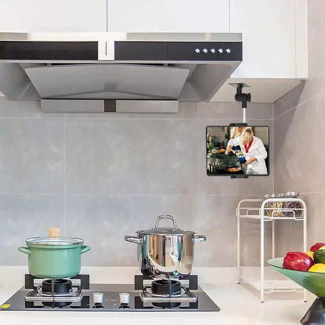 Alt view image 2 of 5 - Cuxwill Wall Mount Tablet Holder for 4-13" iPad Phone, Universal Flexible Metal Heavy Duty Wall Stand for iPad Pro 12.9 Air Mini, Samsung Tab, Kindle Fire HD, iPhone - for Kitchen, Bedroom, Warehouse