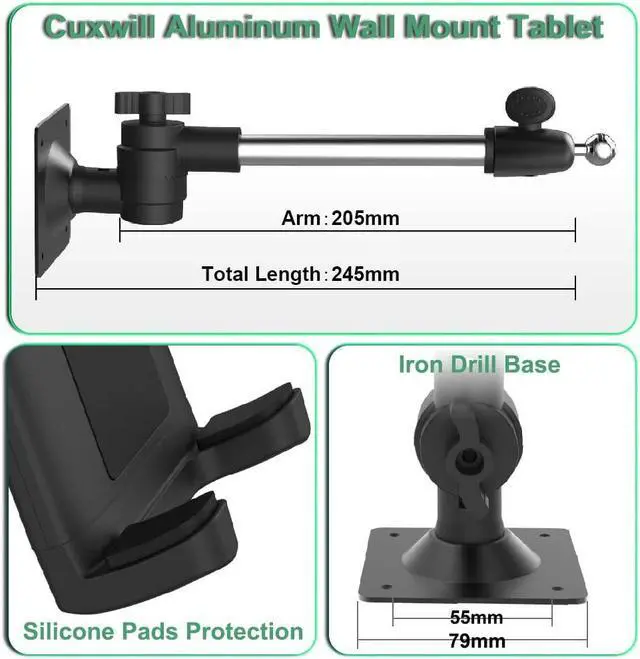 Alt view image 3 of 5 - Cuxwill Wall Mount Tablet Holder for 4-13" iPad Phone, Universal Flexible Metal Heavy Duty Wall Stand for iPad Pro 12.9 Air Mini, Samsung Tab, Kindle Fire HD, iPhone - for Kitchen, Bedroom, Warehouse