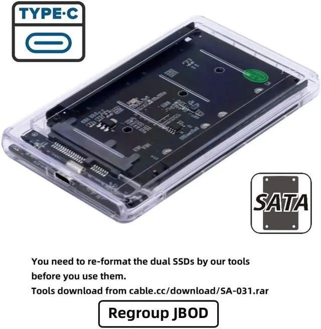 Alt view image 2 of 5 - chenyang MSATA SSD 2 in 1 Combo JBOD Adapter with 2.5" USB C Hard Drive Enclosure