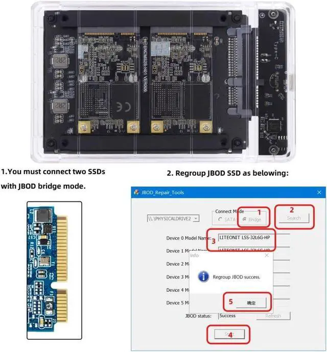 Alt view image 3 of 5 - chenyang MSATA SSD 2 in 1 Combo JBOD Adapter with 2.5" USB C Hard Drive Enclosure