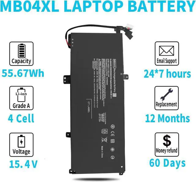 Alt view image 5 of 5 - MB04XL 844204-850 Battery for HP Envy x360 m6-aq105dx m6-aq103dx m6-aq003dx m6-aq005dx m6-AR004dx Convertible PC 15-aq273cl 15-aq166nr 15-aq110nr 15-aq015nr aq101ng 843538-541 HSTNN-UB6X 55.67Wh