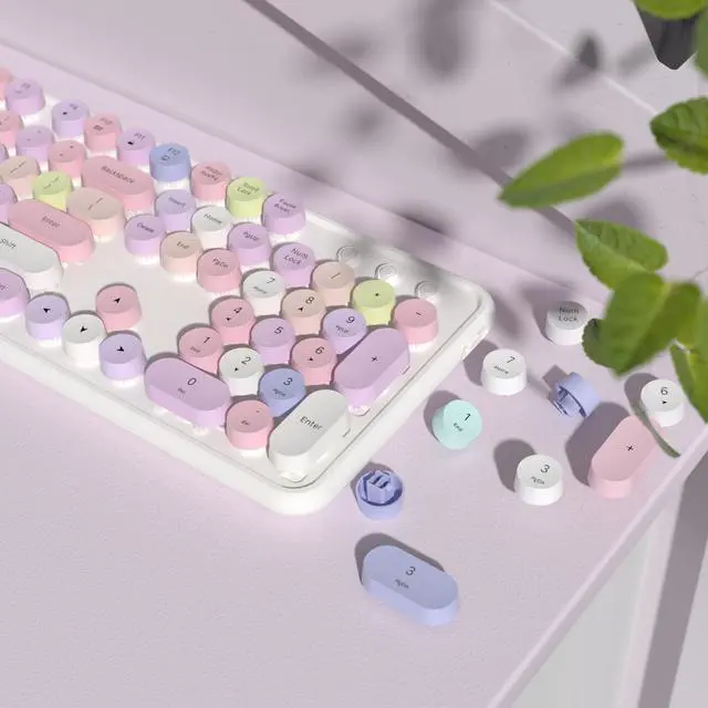 Alt view image 3 of 5 - Colorful Wireless Keyboard and Mouse Combo, COVEVA 2.4GHz Wireless Retro Cute Round Keycaps Keyboard, 104 Keys Full-Sized Keyboard Mouse Set with Switch Button for PC Laptop Desktop (White Colorful)