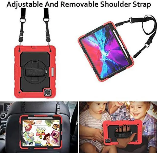 Alt view image 3 of 5 - DuraSafe Cases for iPad PRO 11 Inch 1st 2nd 3rd 4th Gen [ Pro 11 1/2 / 3/4 ] A2759 A2435 A2761 A2762 A2377 A2459 A2301 A1980 A1934 A2013 A2228 A2068 A2230 Shock Proof Cover with Shoulder Strap - Red