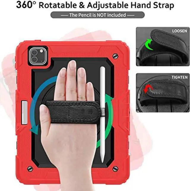 Alt view image 5 of 5 - DuraSafe Cases for iPad PRO 11 Inch 1st 2nd 3rd 4th Gen [ Pro 11 1/2 / 3/4 ] A2759 A2435 A2761 A2762 A2377 A2459 A2301 A1980 A1934 A2013 A2228 A2068 A2230 Shock Proof Cover with Shoulder Strap - Red