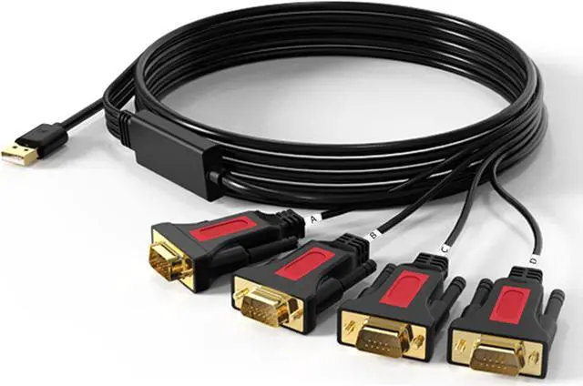 Main image of ELECABLE 4 Port USB to RS232 DB9 Serial (9-Pin) Adapter Cable 5ft Compatible with MAC OS, Windows, Android, Linux (4 Port)