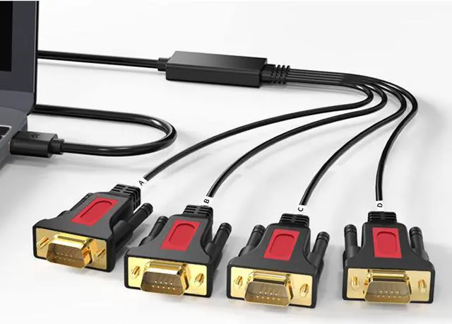 Alt view image 4 of 4 - ELECABLE 4 Port USB to RS232 DB9 Serial (9-Pin) Adapter Cable 5ft Compatible with MAC OS, Windows, Android, Linux (4 Port)