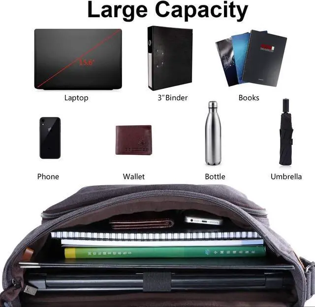 Alt view image 5 of 5 - ESTARER Computer Messenger Bag 15-15.6 inch, Water-resistant Canvas Work Bag Briefcase, Laptop ShoulderSatchel with Buckles, Grey