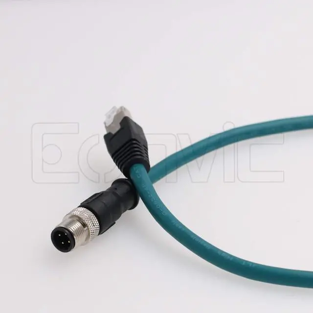 Alt view image 3 of 3 - Eonvic M12 4 Position D-Coded Male to RJ45 High Flex Cat5e Industrial Ethernet Shielded Waterproof Cable(3M, Blue)