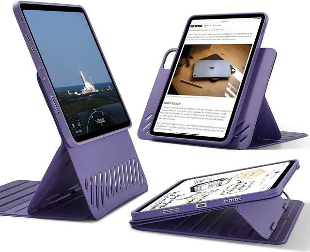 Main image of ESR for iPad Pro 11 Inch Case (2022/2021 / 2020/2018, 1st, 2nd, 3rd & 4th Gen), Removable Magnetic Cover, Adjustable Portrait/Landscape Stand with Raised Display View, 9 Standing Angles, Purple