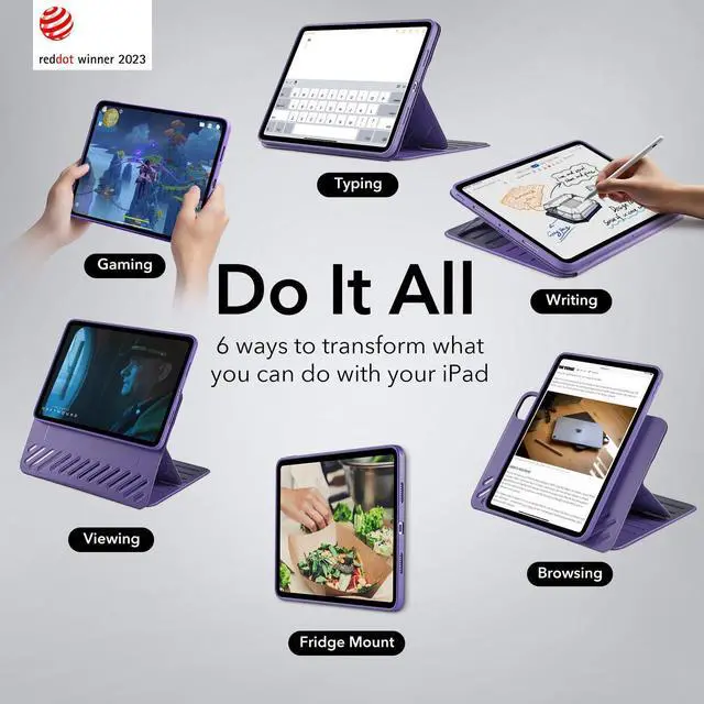 Alt view image 3 of 5 - ESR for iPad Pro 11 Inch Case (2022/2021 / 2020/2018, 1st, 2nd, 3rd & 4th Gen), Removable Magnetic Cover, Adjustable Portrait/Landscape Stand with Raised Display View, 9 Standing Angles, Purple