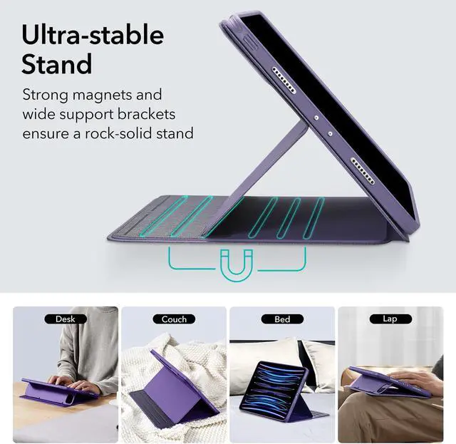 Alt view image 4 of 5 - ESR for iPad Pro 11 Inch Case (2022/2021 / 2020/2018, 1st, 2nd, 3rd & 4th Gen), Removable Magnetic Cover, Adjustable Portrait/Landscape Stand with Raised Display View, 9 Standing Angles, Purple