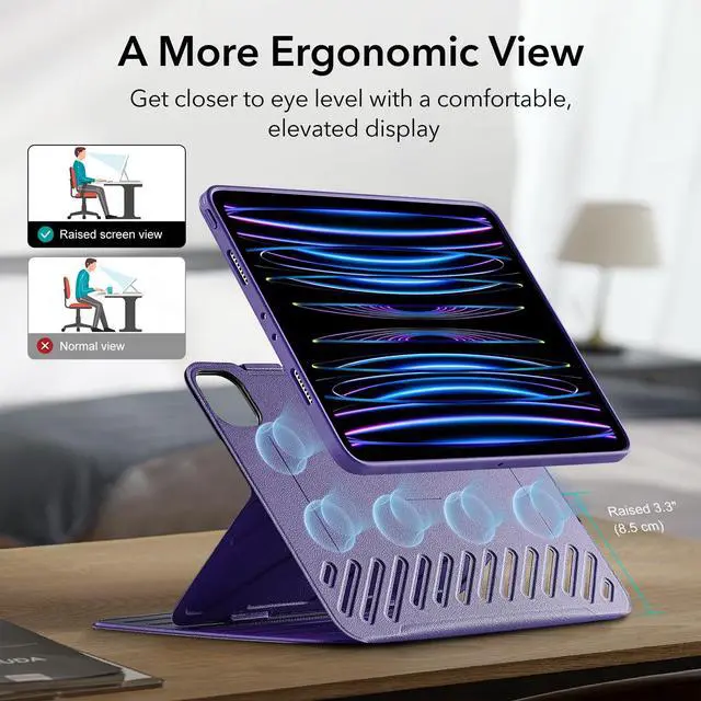 Alt view image 5 of 5 - ESR for iPad Pro 11 Inch Case (2022/2021 / 2020/2018, 1st, 2nd, 3rd & 4th Gen), Removable Magnetic Cover, Adjustable Portrait/Landscape Stand with Raised Display View, 9 Standing Angles, Purple