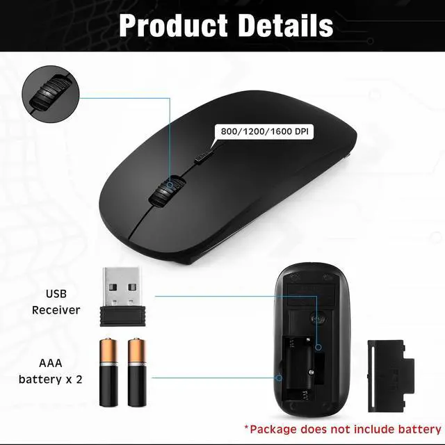 Alt view image 3 of 5 - Fabbay 2.4G Wireless Computer Mouse, 3 Adjustable DPI Levels, 20-Pack, Black