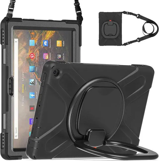 Main image of All-New Fire HD 10 & Fire HD 10 Plus Tablet case for Kids(2021 Release,11th Generation),Heavy Sturdy Shockproof Kids Case,Rotating Stand/Carrying Strap, Black+Black