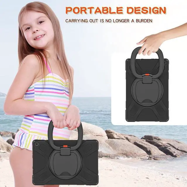 Alt view image 2 of 5 - All-New Fire HD 10 & Fire HD 10 Plus Tablet case for Kids(2021 Release,11th Generation),Heavy Sturdy Shockproof Kids Case,Rotating Stand/Carrying Strap, Black+Black
