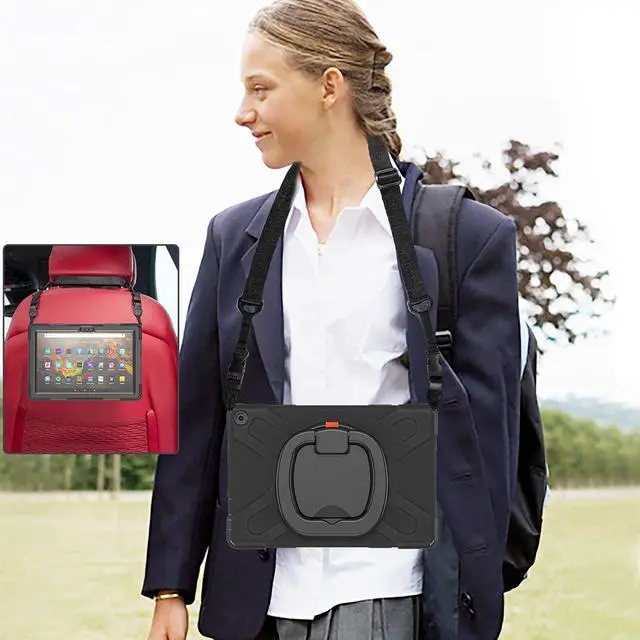 Alt view image 3 of 5 - All-New Fire HD 10 & Fire HD 10 Plus Tablet case for Kids(2021 Release,11th Generation),Heavy Sturdy Shockproof Kids Case,Rotating Stand/Carrying Strap, Black+Black