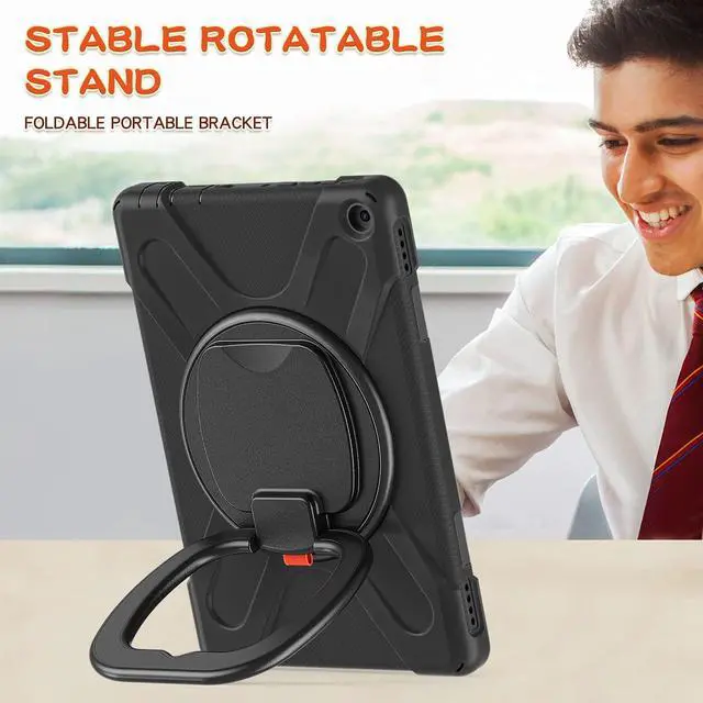 Alt view image 4 of 5 - All-New Fire HD 10 & Fire HD 10 Plus Tablet case for Kids(2021 Release,11th Generation),Heavy Sturdy Shockproof Kids Case,Rotating Stand/Carrying Strap, Black+Black