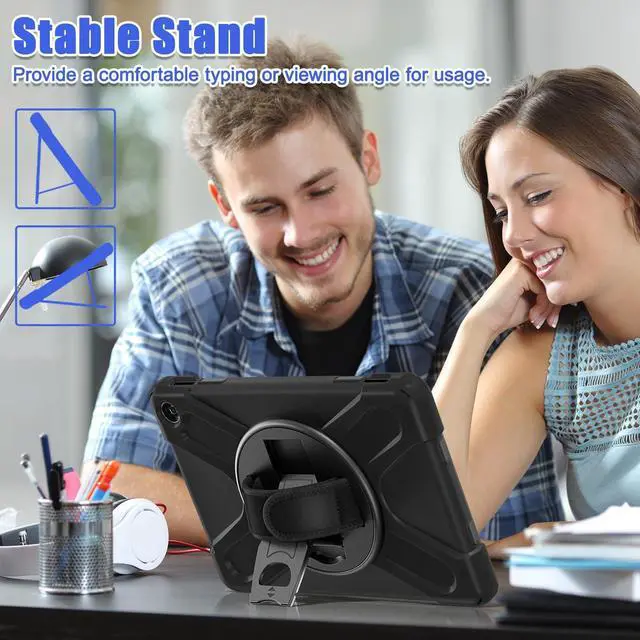 Alt view image 2 of 5 - for Amazon Fire HD 10 & Fire HD 10 Kids Pro Tablet Case (13th Gen, 2023 Release), Heavy Duty Shockproof Case with Hand/Shoulder Strap Rotating Kickstand, Black