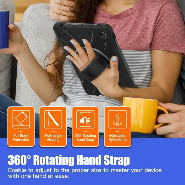 Alt view image 3 of 5 - for Amazon Fire HD 10 & Fire HD 10 Kids Pro Tablet Case (13th Gen, 2023 Release), Heavy Duty Shockproof Case with Hand/Shoulder Strap Rotating Kickstand, Black