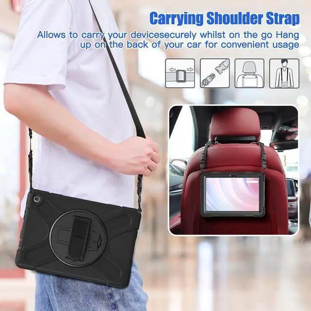 Alt view image 4 of 5 - for Amazon Fire HD 10 & Fire HD 10 Kids Pro Tablet Case (13th Gen, 2023 Release), Heavy Duty Shockproof Case with Hand/Shoulder Strap Rotating Kickstand, Black